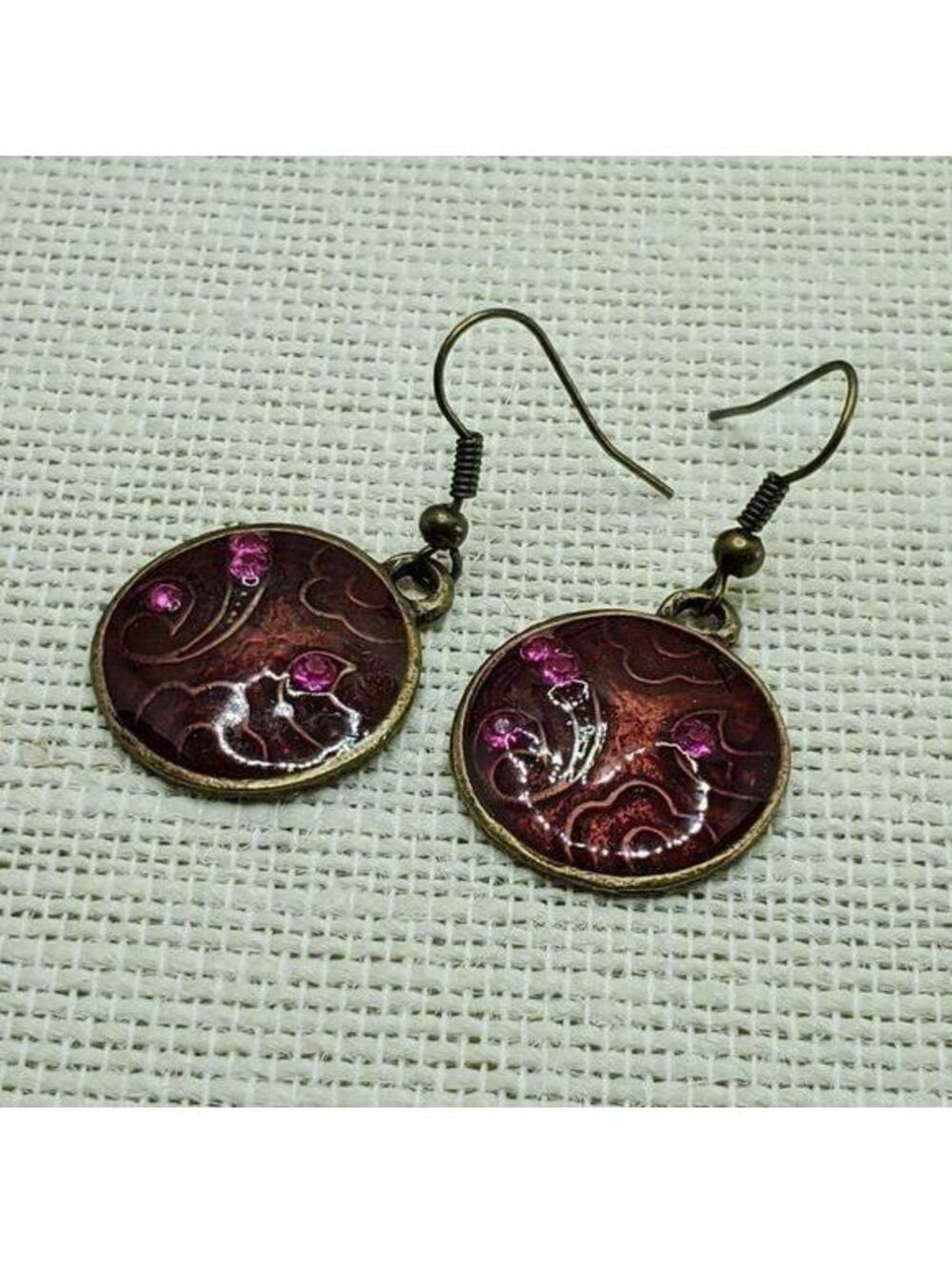 Antiqued Enamel Crystal Earrings Red
